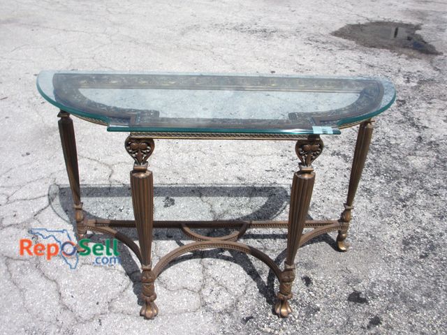 Lot 31-9220 - Metal Ornate Side Table with Glass Top 50"L