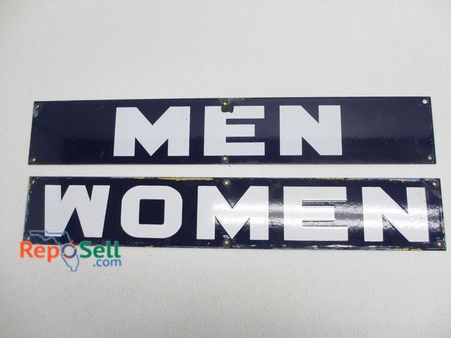 Lot 31-8067 - (2) Metal &amp; Porcelain Signs: 1 -  "Women", 1- "Men", Both 24x4"
