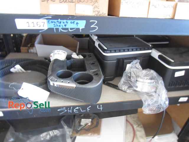 Lot 31-1168 - Contents Of Shelf (pick up Wed): Including Epic Center Dash Cup Holder, Electromagnetic Brake, Golf ...