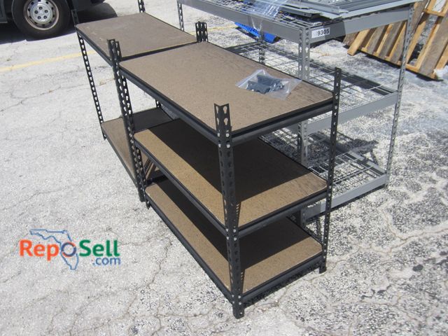 Lot 31-9305 - (3) shelving units: 5-tier metal 4'x2'x39" and (2) wood and metal 3'x3.5'x18.5"