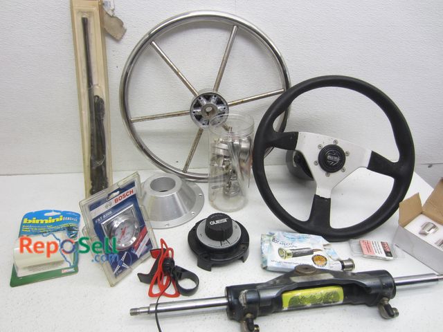 Lot 31-8115 - Boat Parts &amp; (2) Steering Wheels