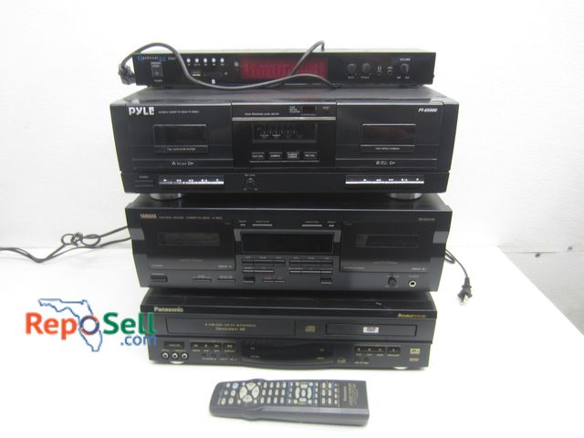 Lot 31-1208 - Pyle Dual Cassette Player, Yamaha Cassette Player, Panasonic VHS/DVD Player (all power on)