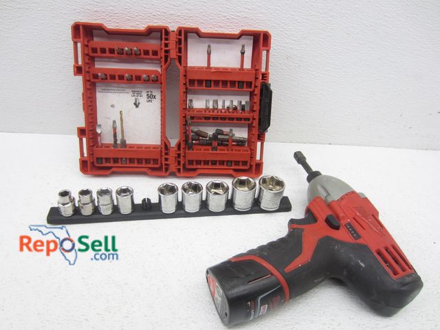 Lot 31-4541 - Milwaukee 12V Impact Drill w/Battery, Sockets &amp; Drill Bits - Untested/Dead Battery