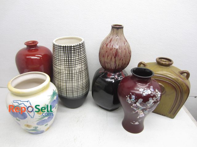 Lot 31-3391 - (6) Large Ceramic/Pottery Vases Largest 19"H - (1) Cloisonné Style