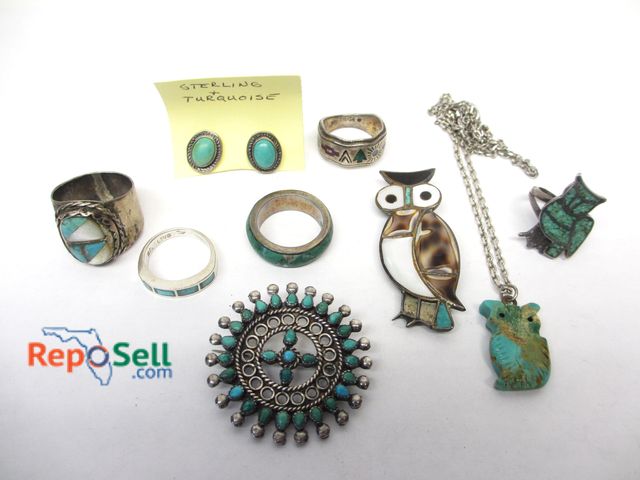 Lot 31-6040 - Lot of .925 Southwestern Jewelry - Rings Sizes 4-8.5 - 42g total
