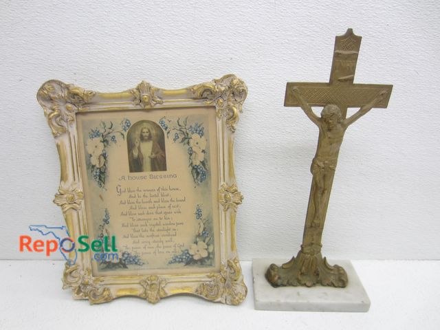 Lot 31-9382 - (2) Religious Items: Metal Cross and Framed Blessing