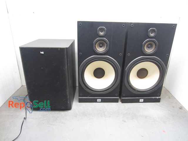 Lot 31-5261 - (2) JBL Speakers (Untested) &amp; Miller &amp; Kreisel Subwoofer #MX-105 MKII (Powered On)
