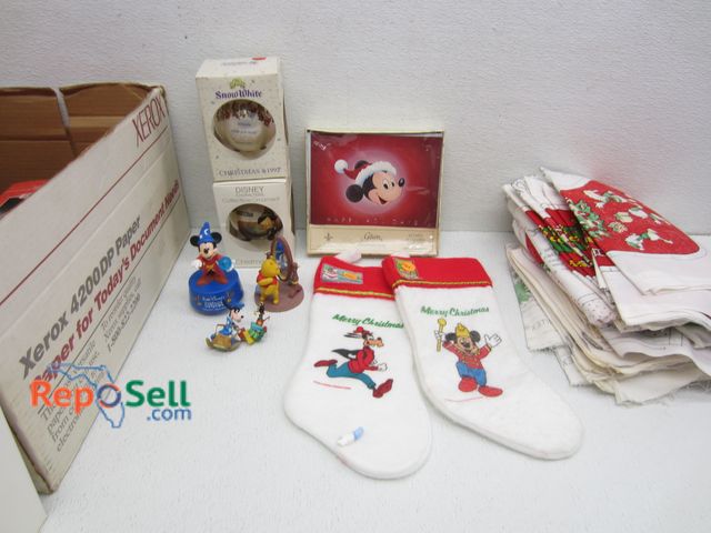 Lot 31-8190 - Xmas Disney Lot: Stockings, Fabric Pieces, Character Ornaments, etc. - Most Ornaments w/Original Box