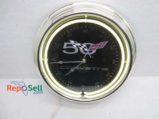 Lot 31-9563 - 15" 50th Anniversary Lite Up Corvette Clock - Power On