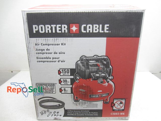 Lot 31-9137 - Porter Cable C2002WK, 6-gallon air compressor. Powers on, holds pressure.