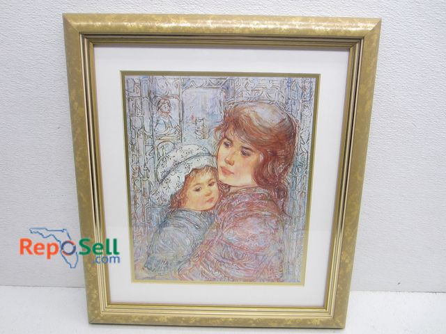Lot 31-3064 - Framed Edna Hibel "The Bonnet" Print With COA 17"x19"