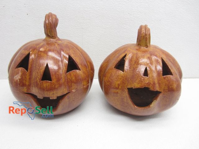 Lot 31-2051 - (2) Ceramic Pumpkins With Space For Candles, Approx 12" T