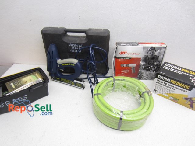 Lot 31-6075 - Corded Brad Nailer (powers on), Nails, Air Hose, IR Air Hammer, etc.