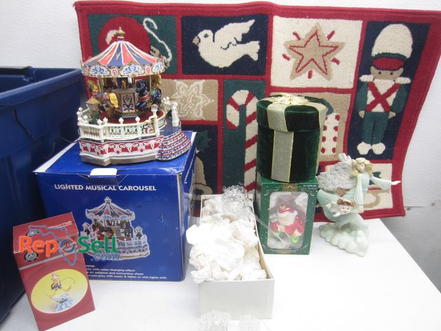 Lot 31-8565 - Tote Of Christmas Decor: Heavenly Classics Cast Angel, Lighted Musical Carousel With Original Box (P...