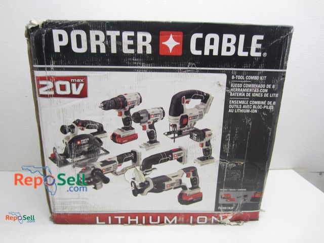 Lot 31-3126 - Porter Cable 20V 8-Tool Combo Kit w/(2) Batteries, Charger &amp; Bag - Has Box Damage, #PCCK619L8