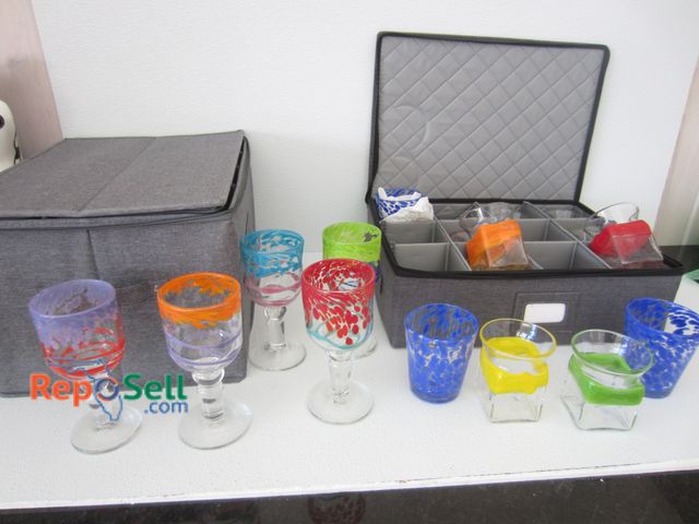Lot 31-3018 - (26) Painted Glassware Signed Ben 1993 with Storage Cases