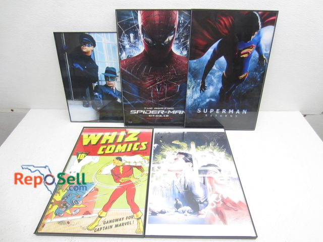Lot 31-1272 - (5) Framed Comic Posters; Captain Marvel, Green Hornet, Spider Man &amp; Superman, Largest is 11"x17...