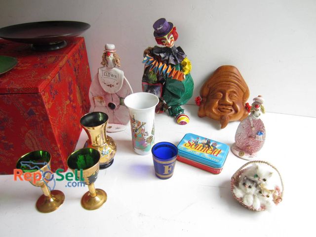 Lot 31-9245 - Collection includes hand-painted decorative plates (one dated 1972), colorful glass goblets, ceramic...