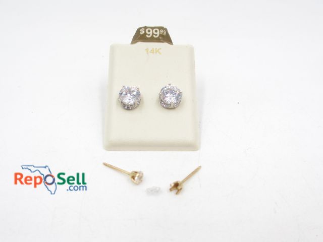 Lot 31-9012 - (2) Earrings: 14K CZ (1.4g total) and 10K Diamond Studs (one needs repair) (.25g total)