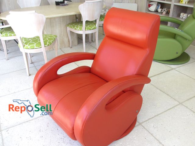 Lot 31-1014 - Burnt Orange Modern Swivel Chair - American Leather, 40"H, 22" Across Seat