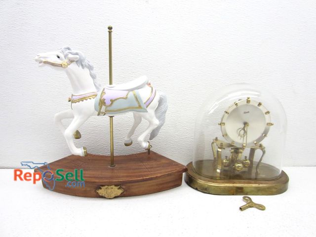 Lot 31-9442 - Musical Carousel Horse (works) and Kundo Mantle Clock w/Key