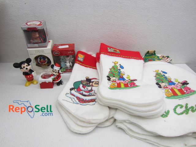 Lot 31-8189 - Xmas Disney Lot: Ornaments (w/Boxes),  Various Character Stockings, etc.