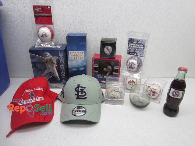 Lot 31-9195 - Cardinals Collectible Lot: Hats, Baseballs,, Red Replica Statue, etc.