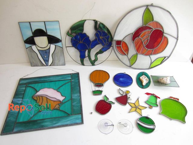 Lot 31-9171 - Stained glass and shell artworks comprising decorative pieces of various shapes and designs. Include...