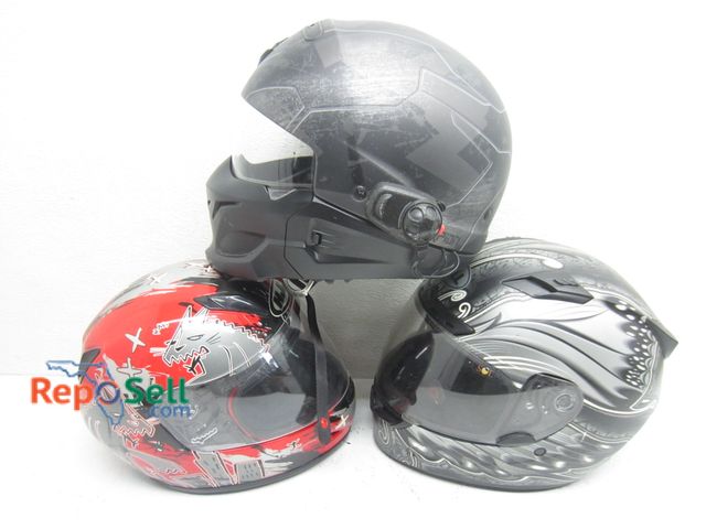 Lot 31-6040 - (3) Helmets (pre owned): - Kid Large with Sena Bluetooth, - Medium Scorpion with Sena Bluetooth, - B...