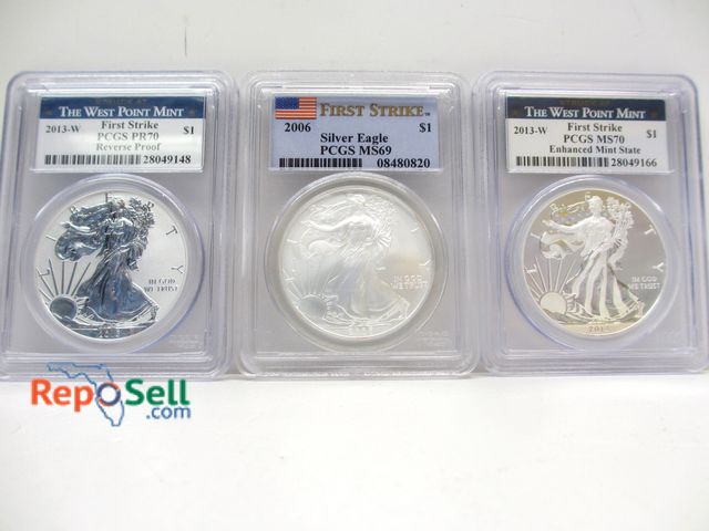 Lot 31-3013 - (3) Graded $1 Coins: 2006 Silver Eagle, (2) 2013W Walking Liberty