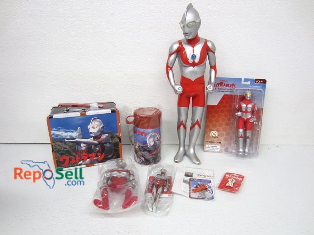 Lot 31-1205 - Ultraman Collection: 18-inch Action Figures, Metal Lunch Box, Some in Original Pkg., etc