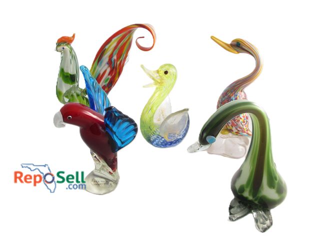 Lot 31-1107 - (5) Hand Blown Glass Bird Pieces, Tallest Is 11" H