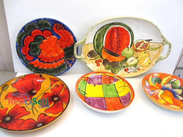 Lot 31-1331 - (5) Serving Dishes: 2- Platters &amp; 3 Serving Bowls - 3pcs Made in Italy/Some Handmade/Ancora, Bel...