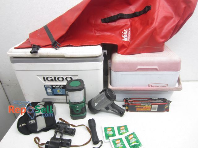 Lot 31-5589 - Camping Lot: (2) Coolers, (2) Starter Logs, Lantern, (2) Flashlights, Dry Bag, etc.