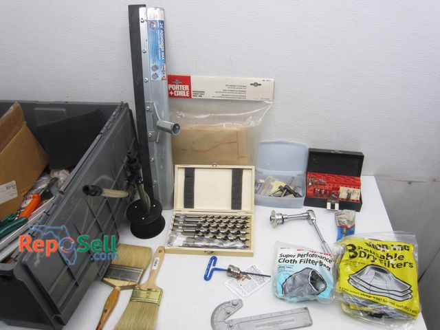Lot 31-1378 - Tote of Tools: Shop-Vac Filters, Drill Bits, Router Bits, etc.