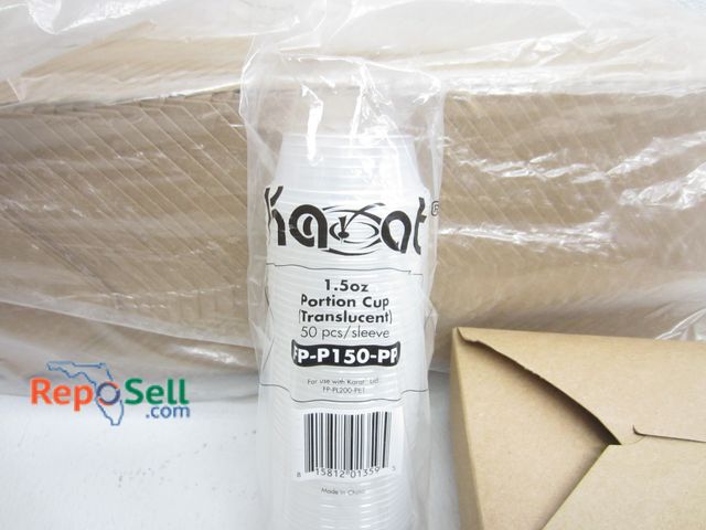 Lot 31-1098 - Case of 2500 1.5 oz portion cups and four sleeves of eco-friendly takeout containers, approximately ...