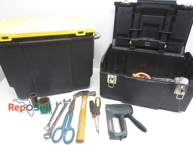 Lot 31-6445 - Stanley Rolling Tool Box w/Tools: Sockets, Wrenches, etc.