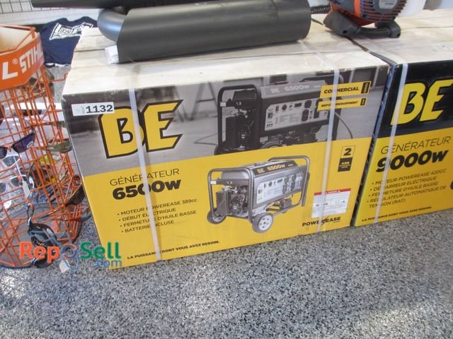 Lot 31-1132 - New BE 6500W Generator equipped with a 389cc Powerease engine. Features include electric start, low ...