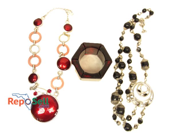 Lot 31-1531 - (2) Necklaces and 2" Signed Bangle Bracelet: Red Necklace is Dolce Vita