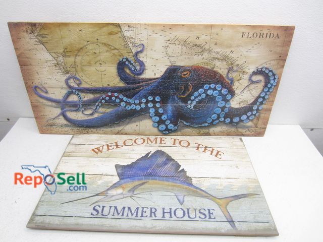 Lot 31-1381 - (2) Wood Signs: Florida &amp; Summer House - Largest 36" x 17