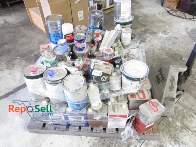 Lot 31-8074 - Pallet of Misc Shop Chemicals: Hardener, Lacquer Thinner