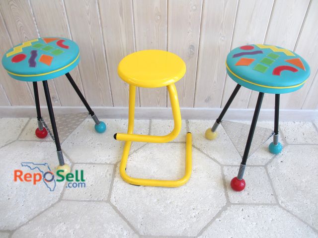 Lot 31-1002 - (3) Stools: (2) Signed Jumpin Jack (1995) (#193, 195)