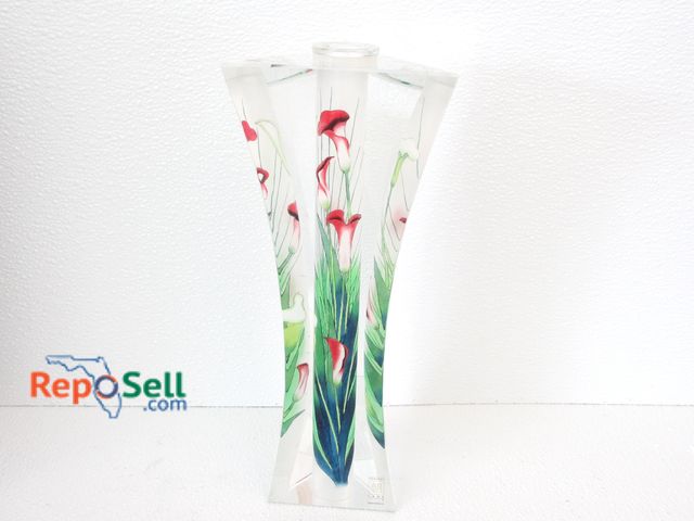 Lot 31-1464 - Martini Flare Calla Lilies USA Glass Candle Stick Holder With Box, 11" H