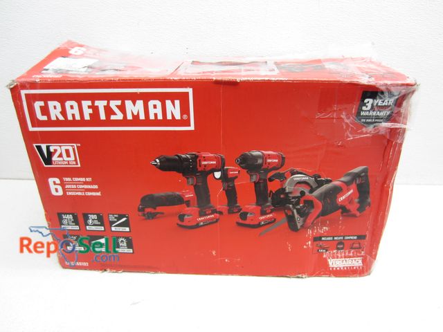 Lot 31-5132 - Craftsman 20V 6 Tool Combo Kit w/(2) Batteries, Charger, Tool Bag - All Power On - Small Accessories...