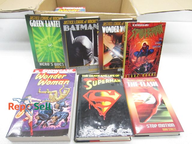 Lot 31-1319 - (14) Superhero books, soft and hardcover: Superman, Spider-Man, Flash, Wonder Woman, etc.