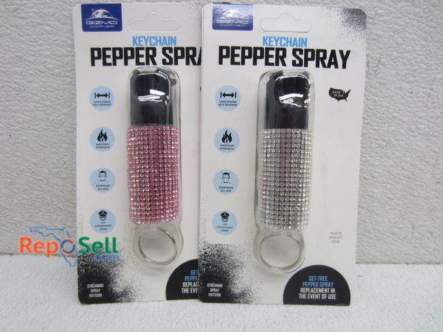 Lot 31-2186 - (2) Rhinestone Design Pepper Sprays on Keychain (Pink &amp; Silver) w/16' Spray Distance