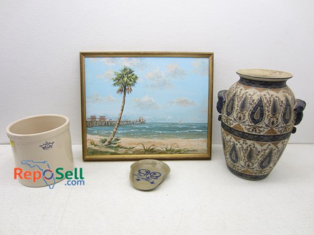 Lot 31-6439 - (4) Piece Home Decor Lot: Original Oil Painting By Kurt Griesshaber And Pottery