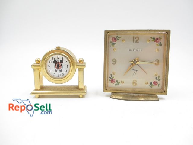 Lot 31-3004 - Vintage Swiss IM Hof Brass Alarm Clock and Small Disney Clock