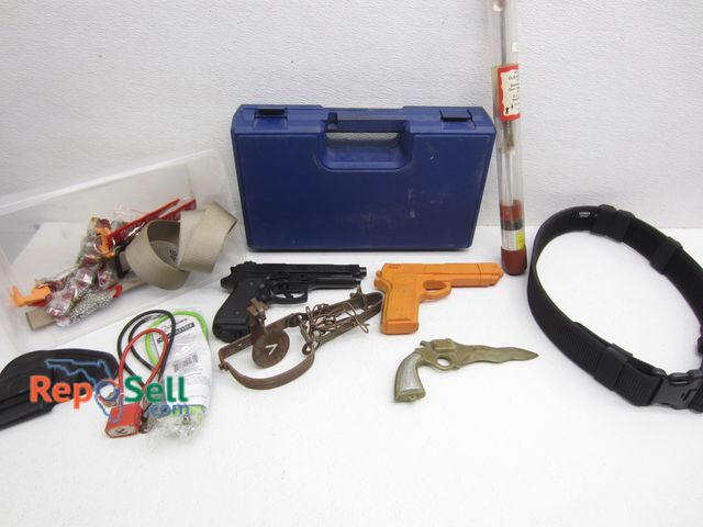 Lot 31-3402 - Lot of BB Gun Items, Firearm Items, Brass Gun Shaped Knife, etc.