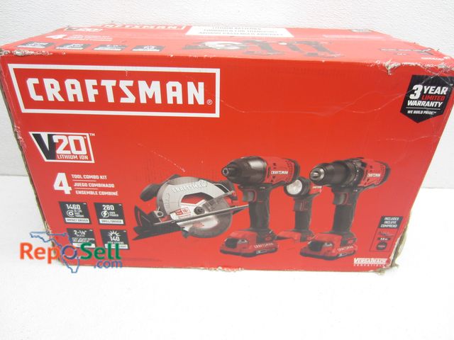 Lot 31-1114 - New Craftsman 20V 4-Tool Combo #CMCK401D2 With (2) 2.0 AH Batteries And Charger